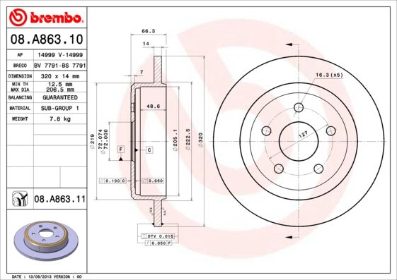 фото Тормозной диск brembo 08.a863.11