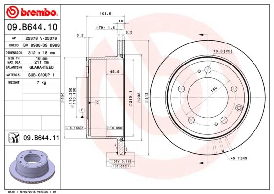 фото Тормозной диск brembo 09.b644.11