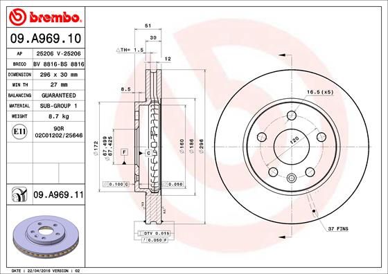 фото Тормозной диск brembo 09.a969.11