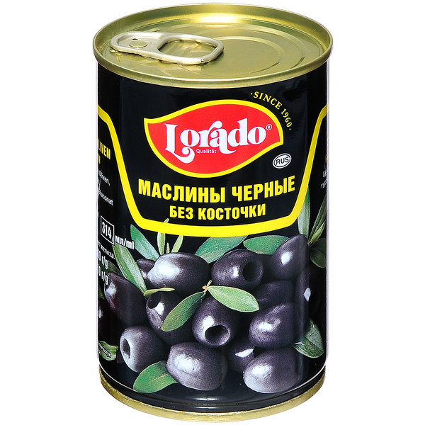 Маслины черные без косточки, Lorado, 1 шт. по 314 мл