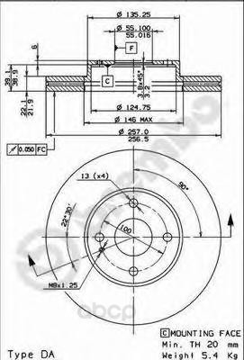 фото Тормозной диск brembo задний для 09677114