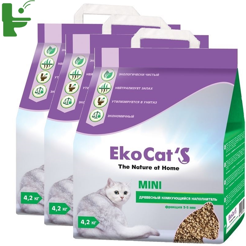 фото Комкующийся наполнитель eko cat's mini древесный, 4.2 кг, 10 л, 3 шт