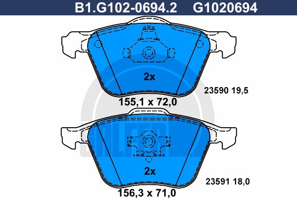 

Комплект тормозных дисковых колодок GALFER B1.G102-0694.2