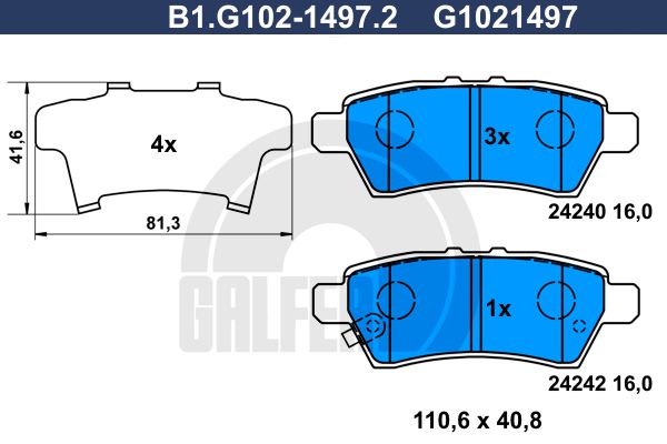 

Комплект тормозных дисковых колодок GALFER B1.G102-1497.2