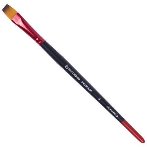 

Кисть синтетика, плоская № 9, BRAUBERG PREMIUM, 201018, Черный;красный