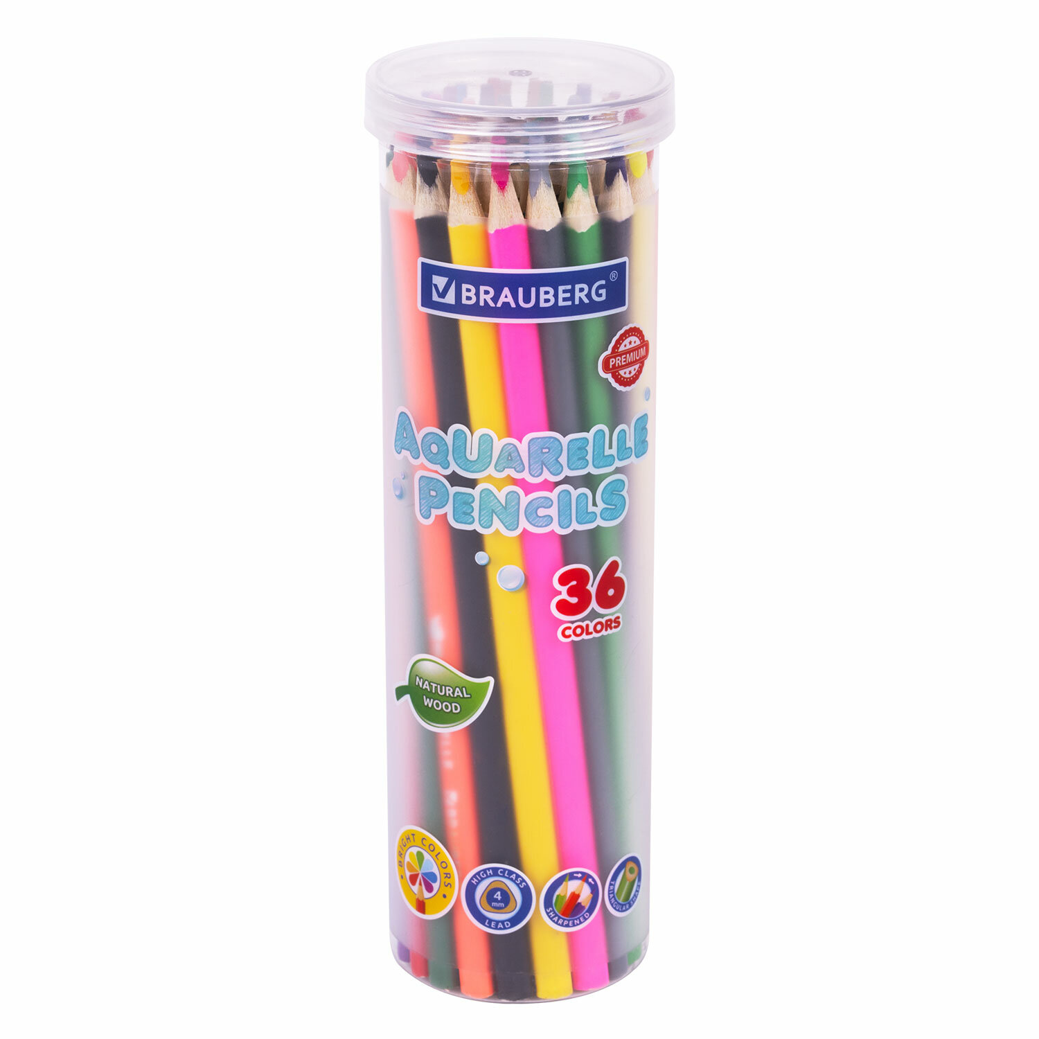 

Карандаши цветные акварельные BRAUBERG PREMIUM AQUARELLE 36 цветов в тубе, трёхгранные,, Разноцветные