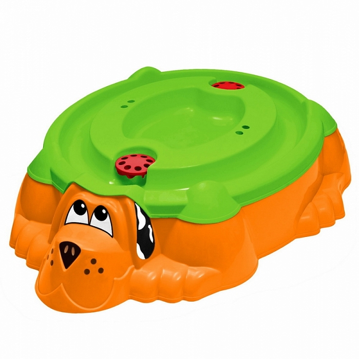 Песочница Palplay Собачка с крышкой Оранжевый-Зеленый 116,5х65,5х26h
