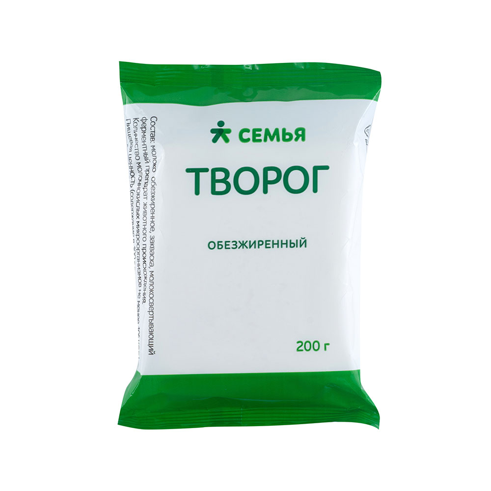 

Творог Семья обезжиренный БЗМЖ 200 г