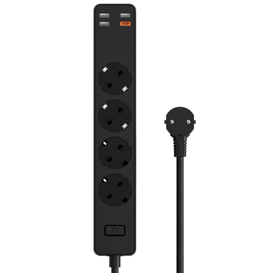 фото Сетевой удлинитель wiwu power strip socket with 4 x ac + 3 x usb + 20w type-c pd black nobrand