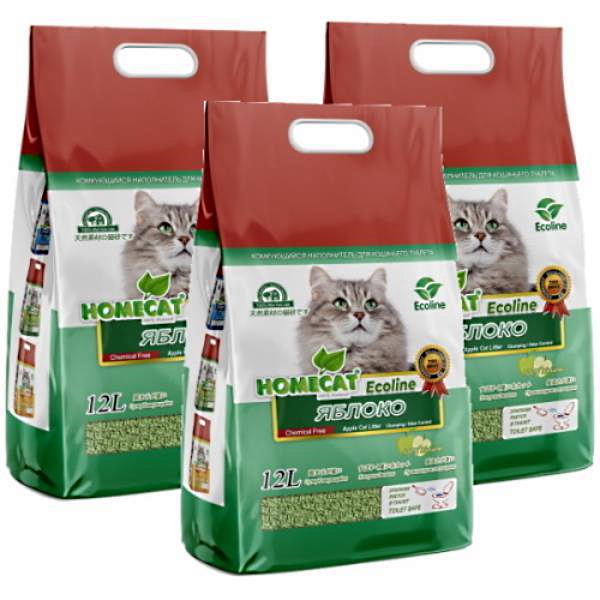 

Комкующийся наполнитель HOMECAT Ecoline Яблоко 3 шт по 12 л