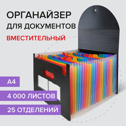 

Папка-органайзер для бумаг и документов на резинке, 25 отделений, BRAUBERG DOCS, А4, черн
