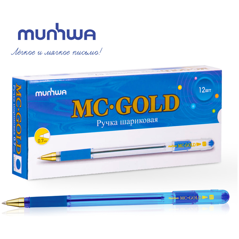 

Ручка шариковая MunHwa MC Gold синяя, 0,7 мм, грип 12 штук