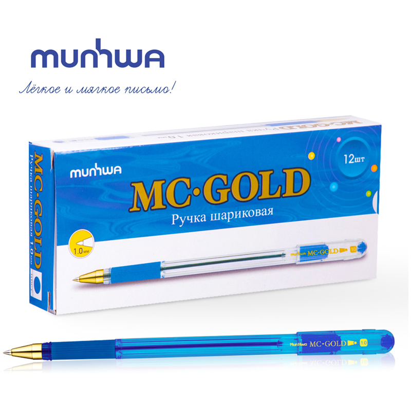 

Ручка шариковая MunHwa MC Gold синяя, 1,0 мм, грип 12 штук