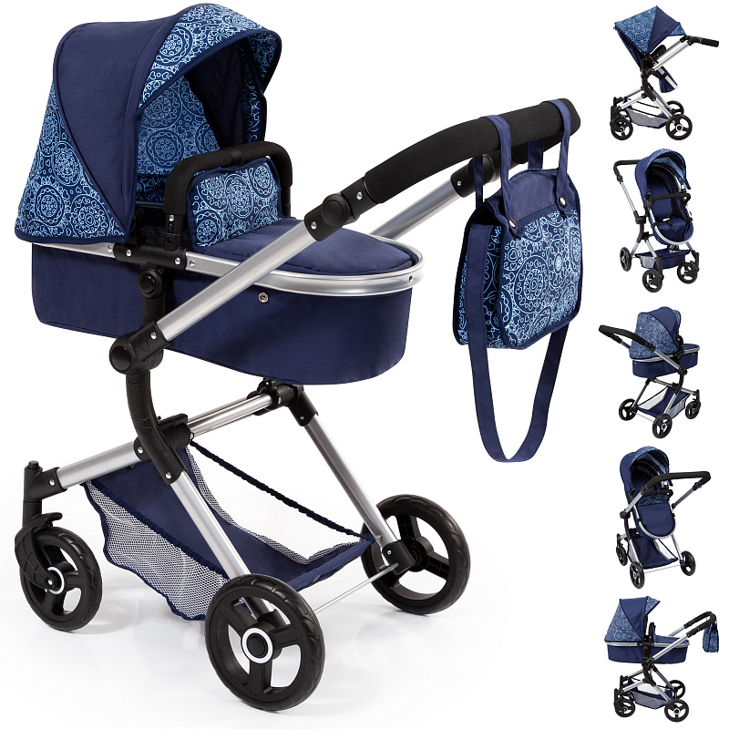 Коляска для кукол Bayer Design Combi Dolls Pram Neo Vario синяя с сердечками 11999₽