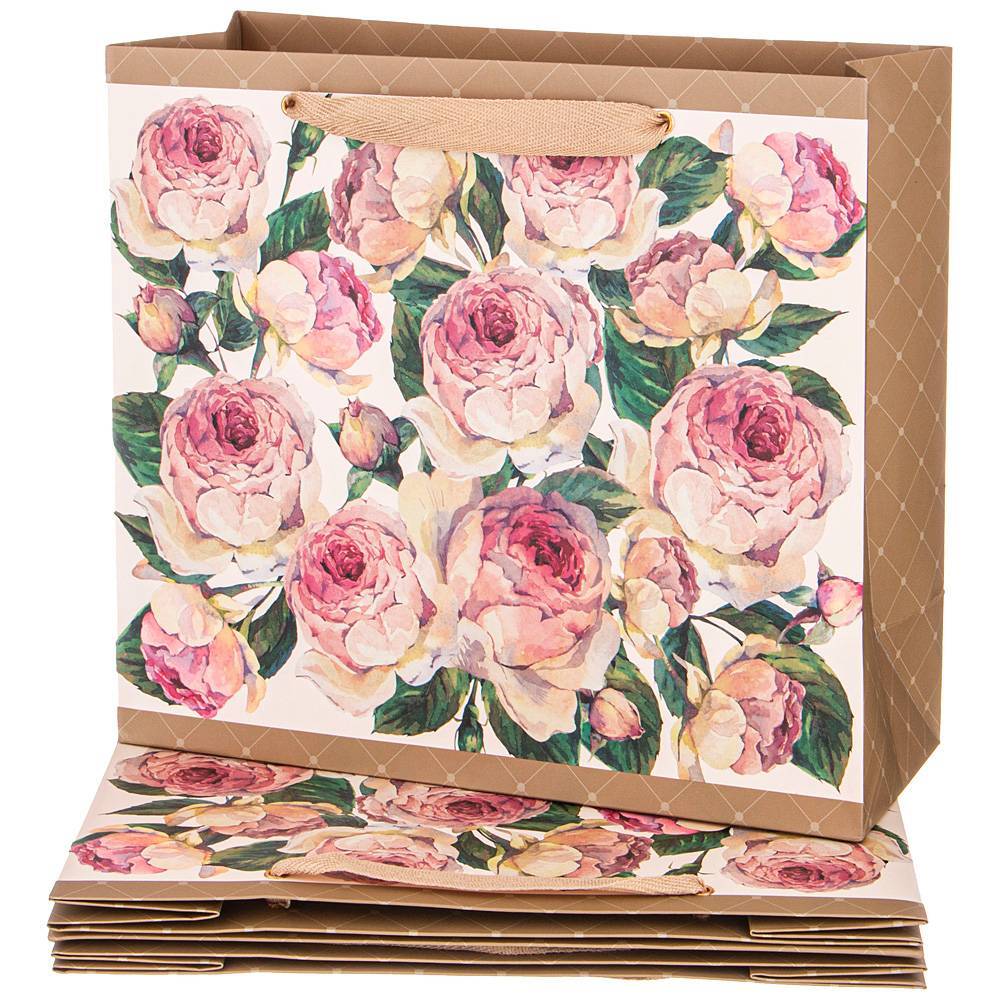 

Комплект бумажных пакетов Lefard из 4 штук Винтаж Пионы 30х27х12 см 521-203, Белый