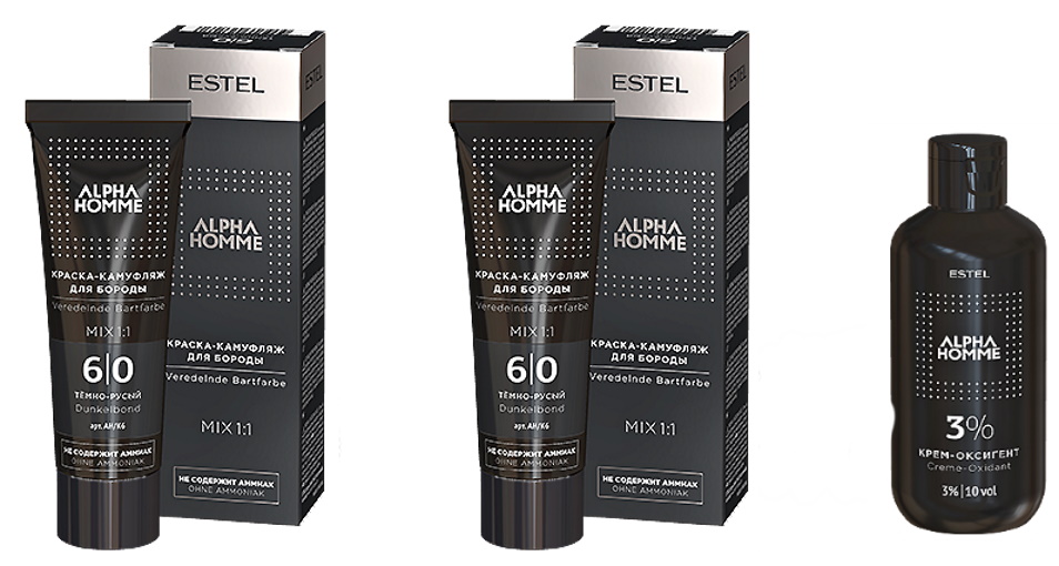 Комплект для камуфляжа бороды Estel Professional Alpha Homme 6/0 2 шт + оксигент estel professional дезодорант спрей для мужчин alpha homme 100 мл