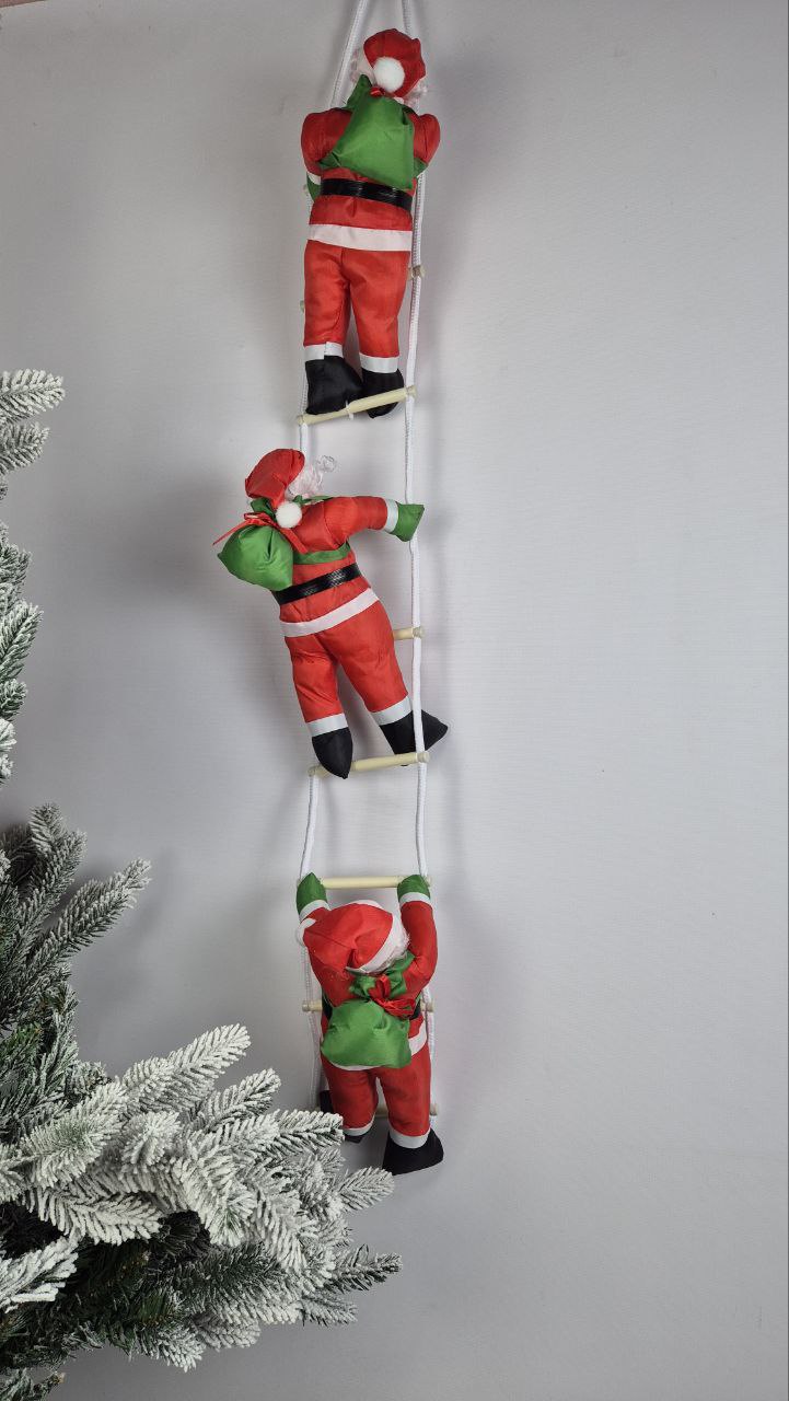 

Три Дед Мороза Merry Christmas AZ2019 943 на подвесной лестнице 100х15см, Красный, AZ2019 943