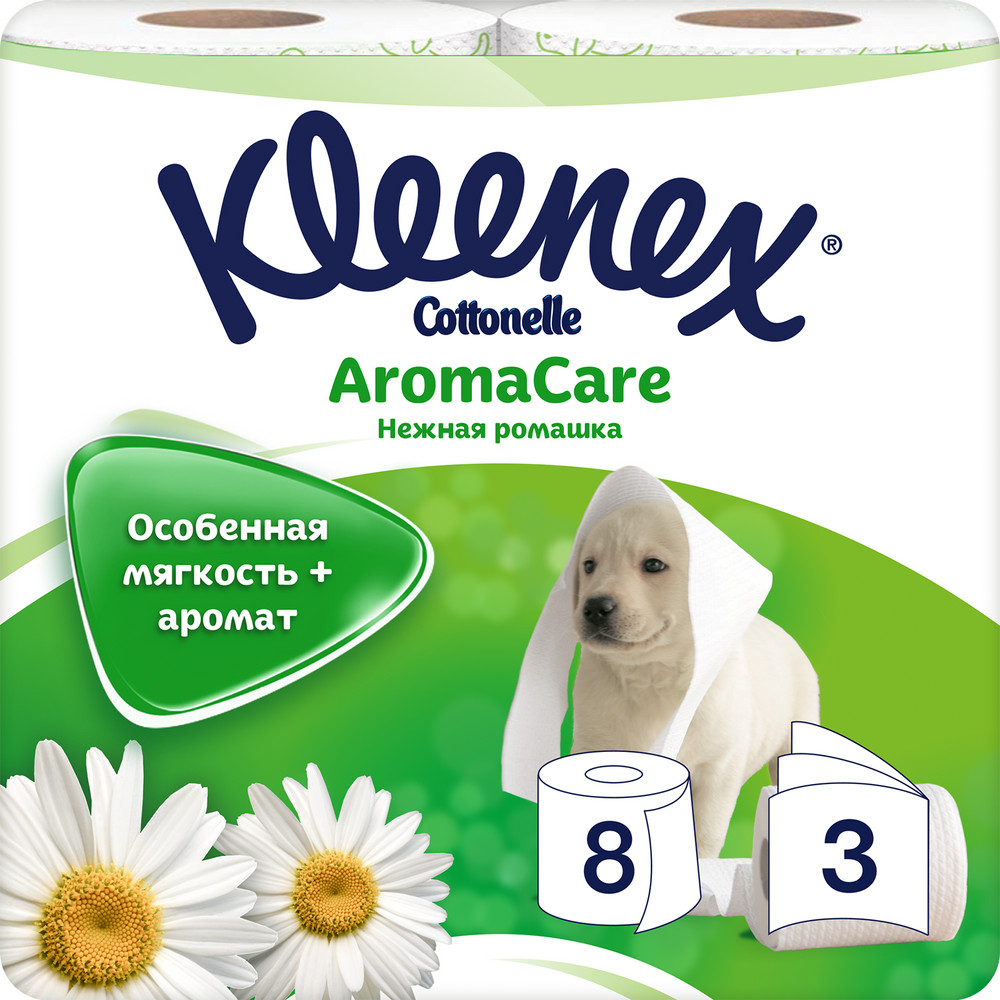 Туалетная бумага Kleenex Cottonelle Aroma Care Ромашка 8 шт. чистовье салфетка спанлейс белый 30х40 рулон 100