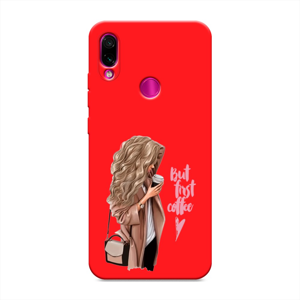 

Матовый силиконовый чехол "Девушка с кофе" на Xiaomi Redmi Note 7, Девушка с кофе