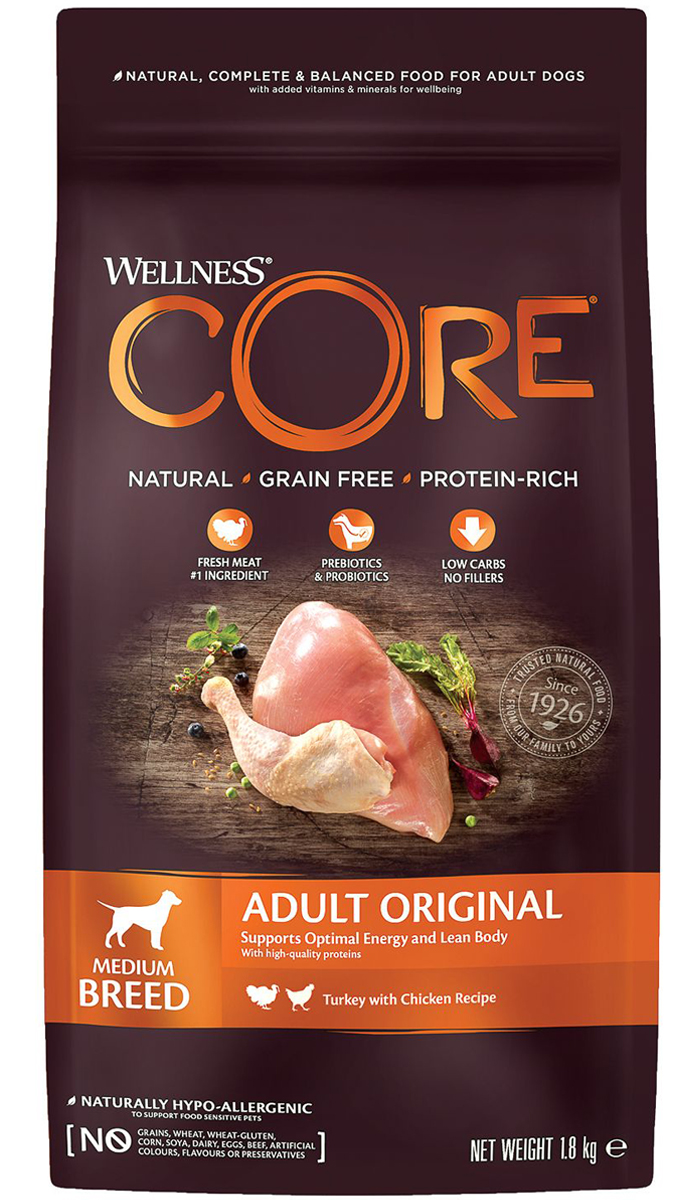 фото Сухой корм для собак wellness core adult/all breeds original, курица, индейка, 10кг
