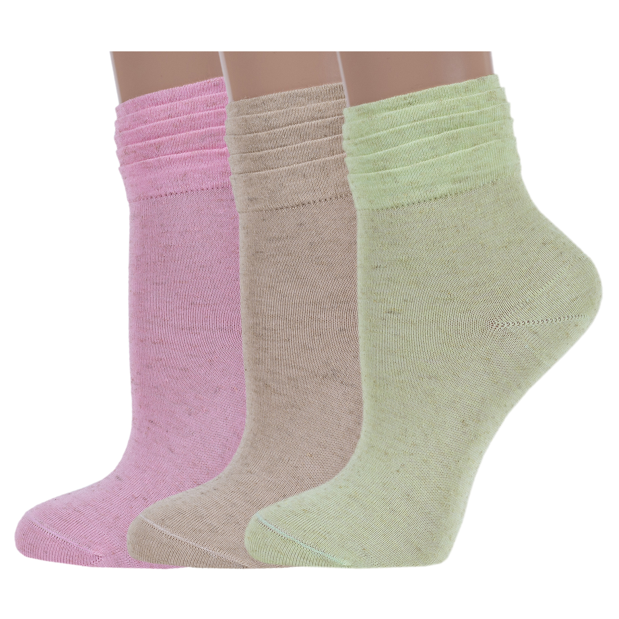 Комплект носков женских LorenzLine 3-Д52 бежевых; розовых; зеленых 23