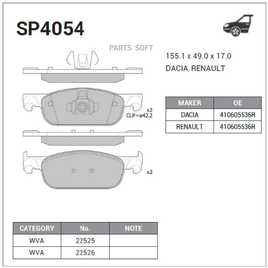 

Тормозные колодки Sangsin brake дисковые SP4054, SP4054