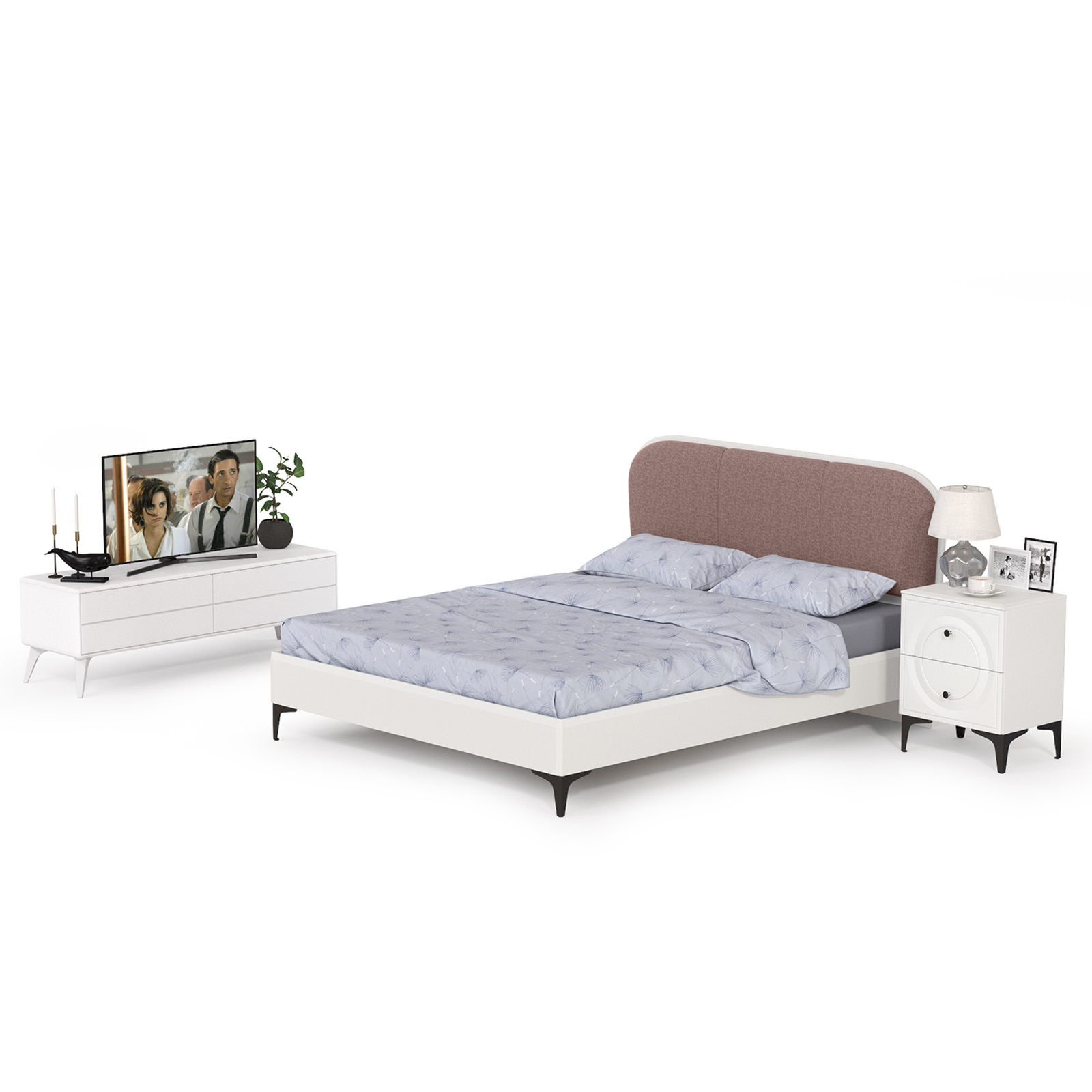 

Мебель для спальни Mobi Валенсия № 10 белый шагрень/ткань велутто 19, сп.м. 1600х2000 мм, № 10