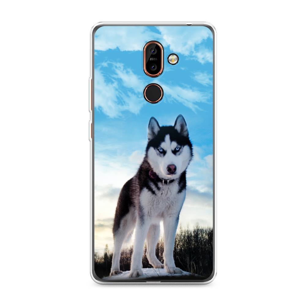 

Чехол Awog на Nokia 7 plus / Нокиа 7 plus "Хаски 3", Белый;черный;голубой, 121050-2