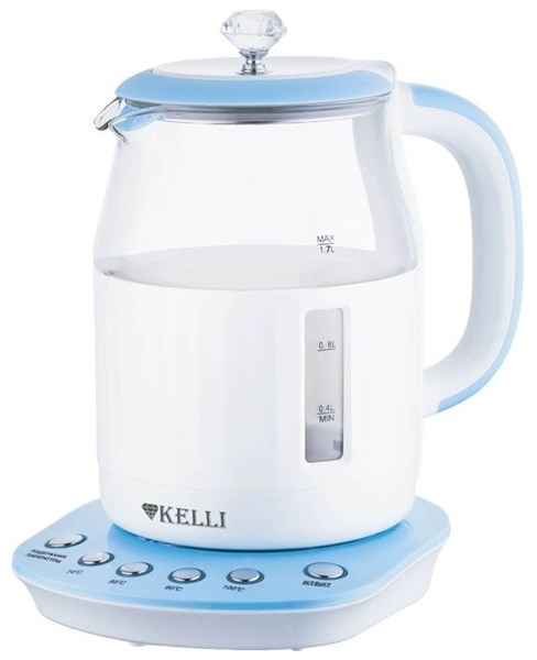 Чайник электрический KELLI KL-1373 1.7 л белый, голубой чайник kelli kl 4555 3l cream marble