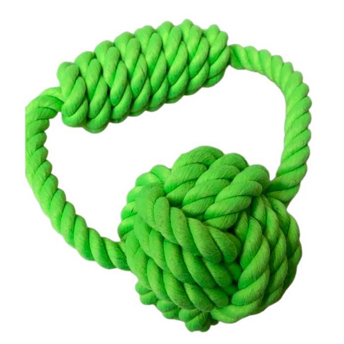 Игрушка для собак N1 Грейфер петля с ручкой и узлом зеленый 15 см