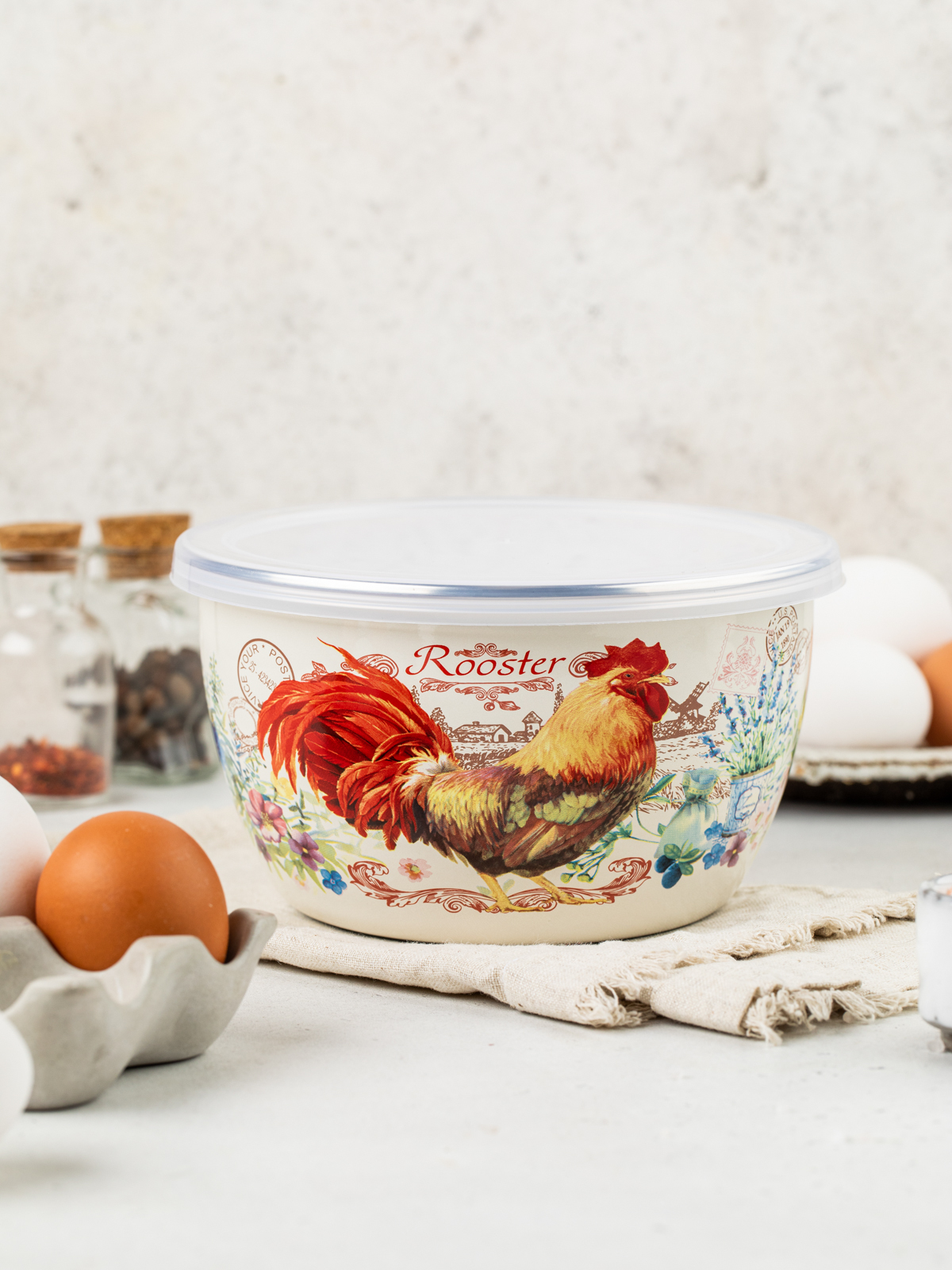 

Миска эмалированная Metrot Золотой петушок с крышкой 1,1 л 362017