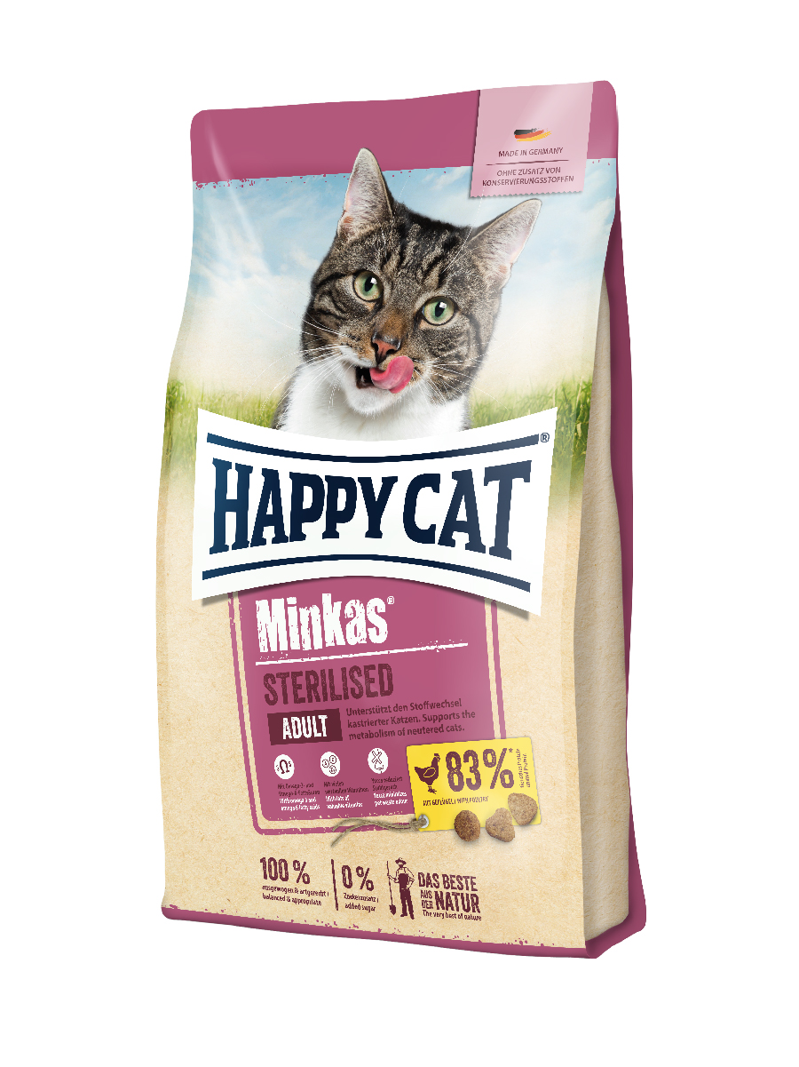 фото Сухой корм для котов happy cat minkas sterilised, для кастрированных, 1,5кг