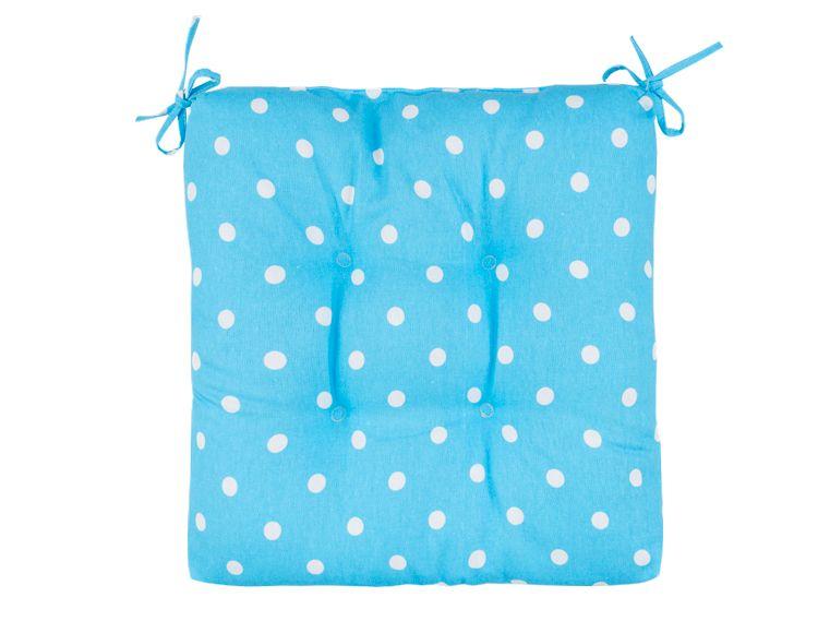 фото Подушка на стул "guten morgen" blue polka dot из рогожки; горох голубой, 40х40