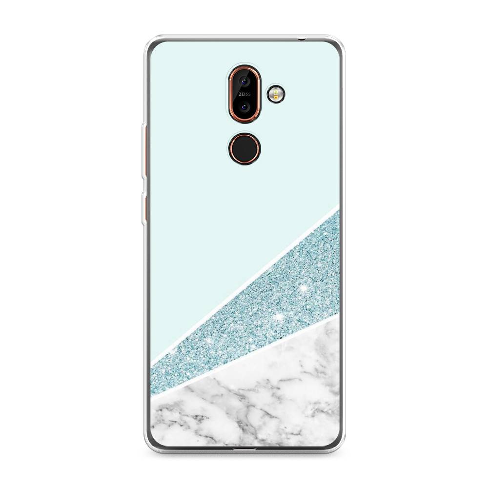 

Чехол Awog на Nokia 7 plus / Нокиа 7 plus "Мрамор с голубыми блестками", Голубой;белый, 121050-3