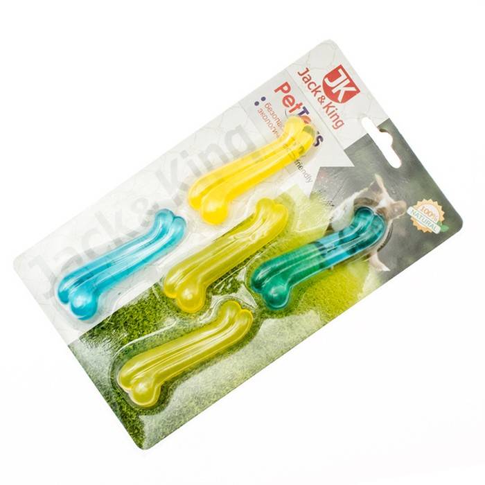 Игрушка для собак Jack&King Косточка желто-голубая 7 см