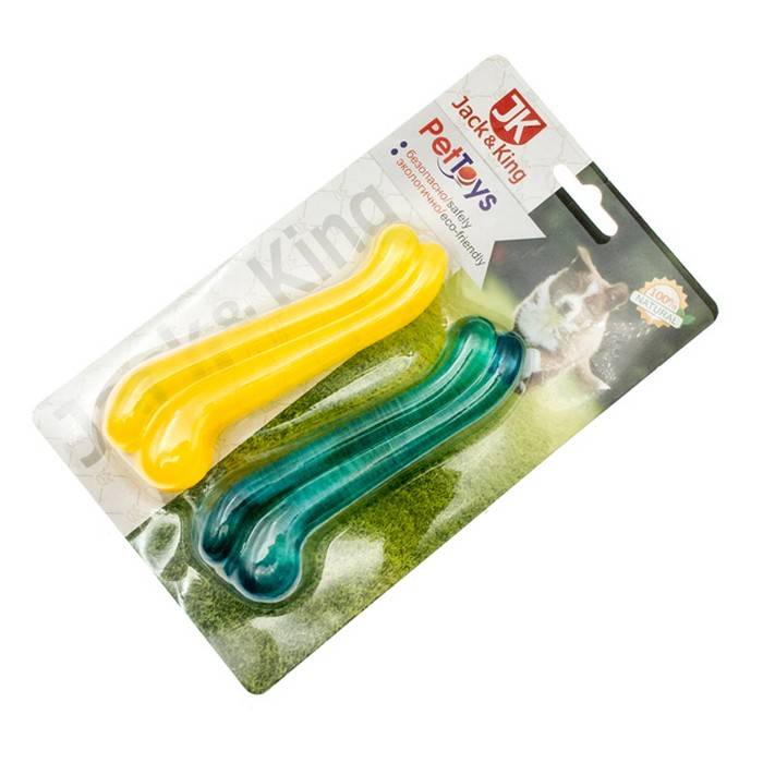 Игрушка для собак Jack&King Косточка желто-голубая 12 см