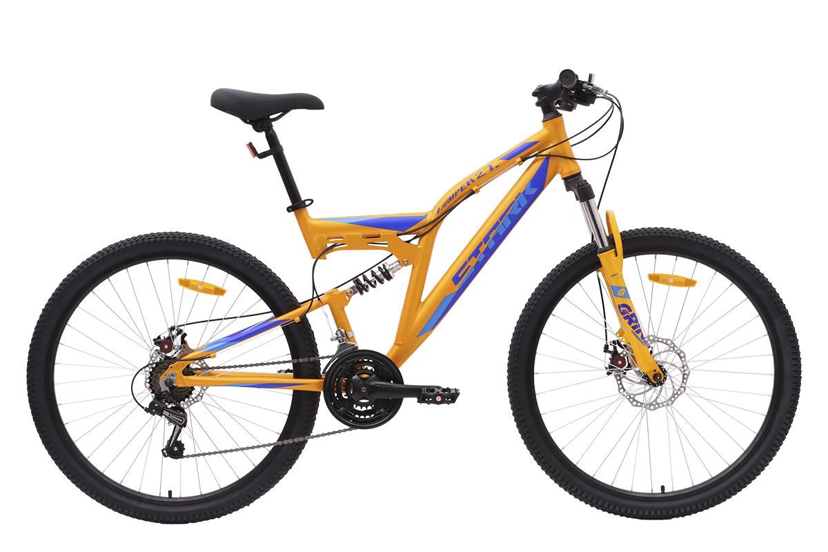 Велосипед Stark Jumper FS 27.1 D (2024) оранжевый/голубой, синий 18