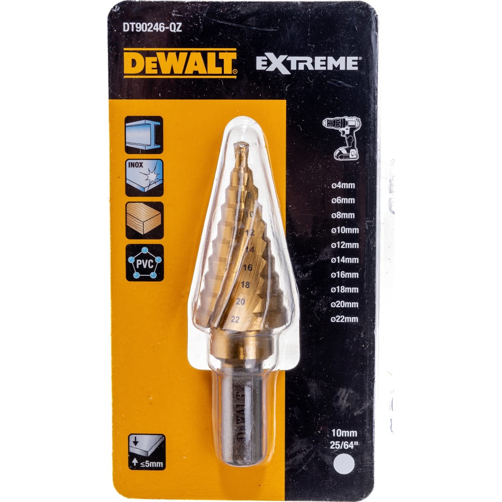 фото Сверло ступенчатое (4-22 мм; хвостовик 10 мм) dewalt dt90246-qz