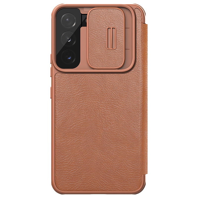 Кожаный чехол-книжка Nillkin Leather Qin Pro для Samsung Galaxy S22 Plus (коричневый)