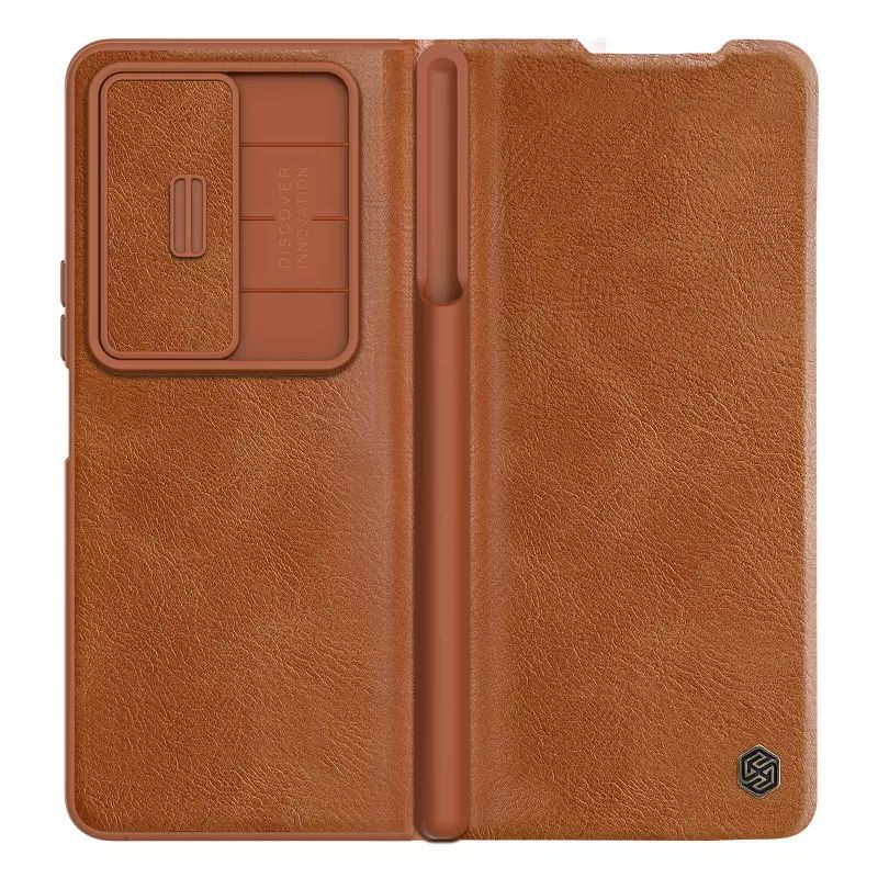 фото Кожаный чехол-книжка nillkin leather qin pro для samsung galaxy z fold 4 (коричневый)