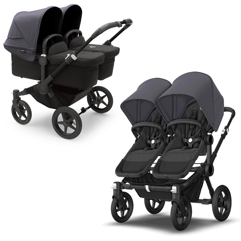 Коляска для двойни 2в1 Bugaboo Donkey 5 Twin Black, цвет Midnight Black-Stormy Blue