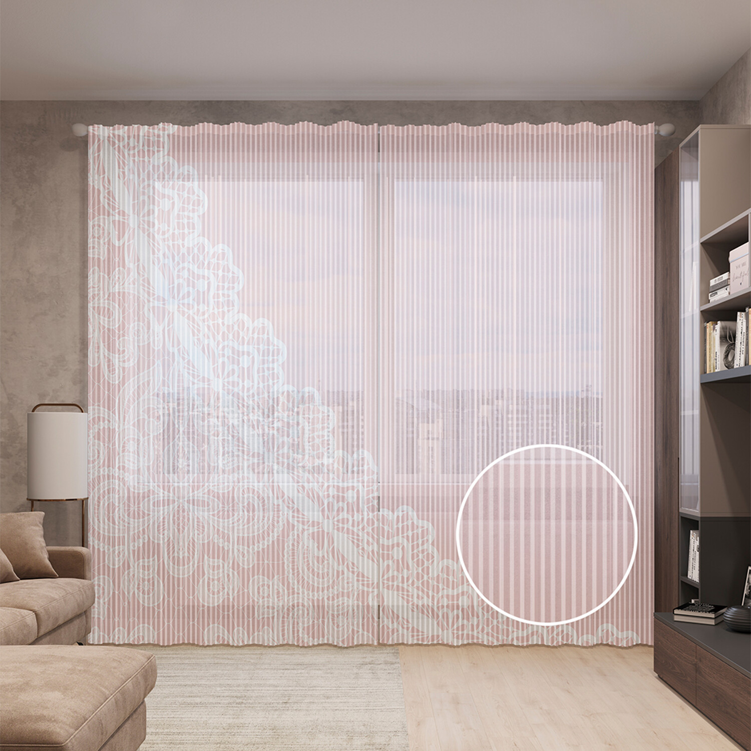 

Тюль вуаль на шторной ленте с принтом JoyArty "Край кружева", 310х265 см, Край кружева