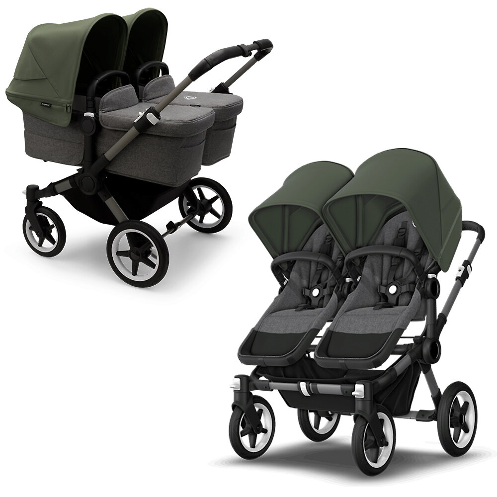 Коляска для двойни 2в1 Bugaboo Donkey 5 Twin Graphite, цвет Grey Melange-Forest Green