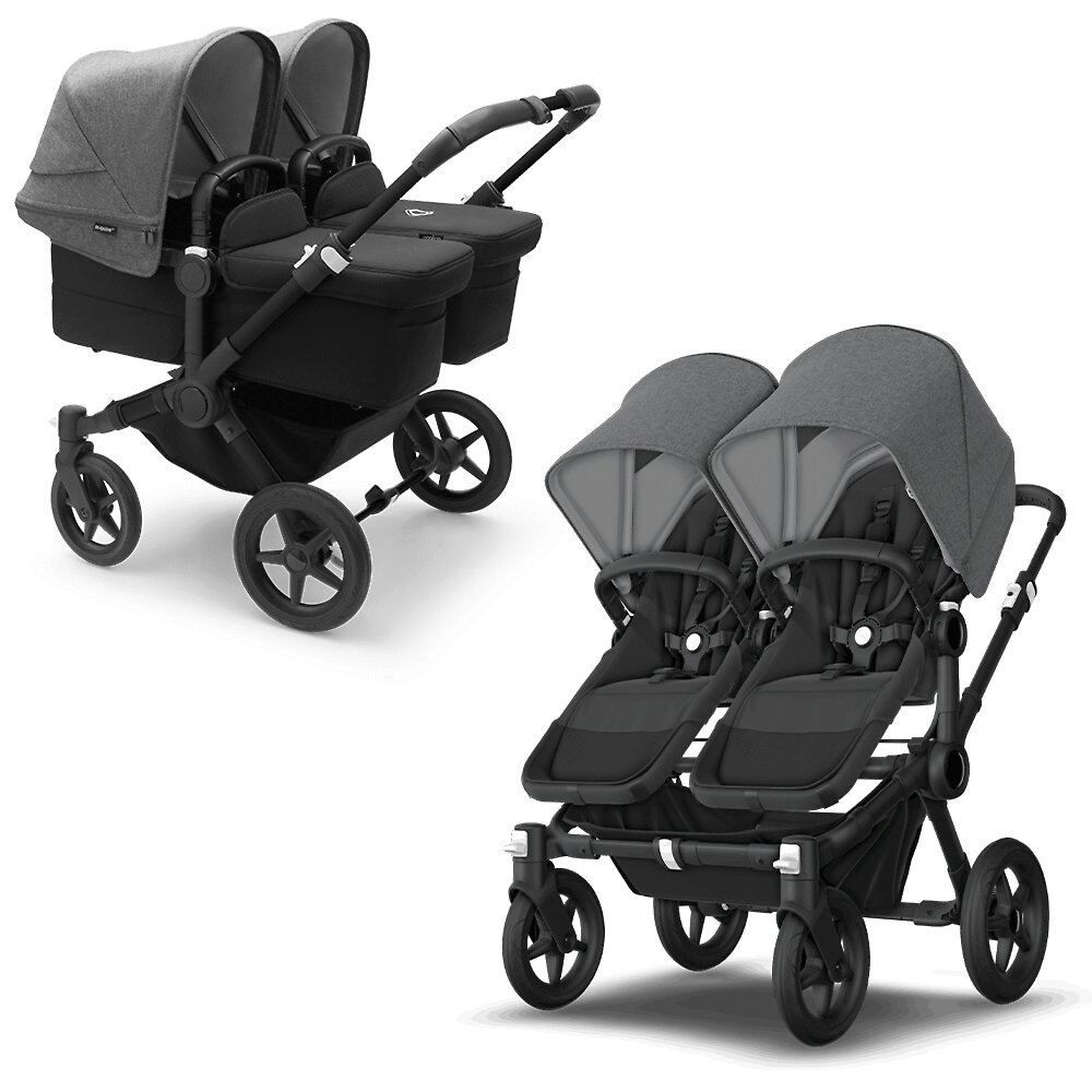 

Коляска для двойни 2в1 Bugaboo Donkey 5 Twin Black, цвет Midnight Black-Grey Melange, Donkey 5 Twin Black