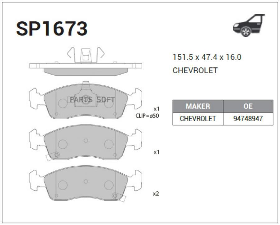 

Тормозные колодки Sangsin brake передние SP1673, SP1673