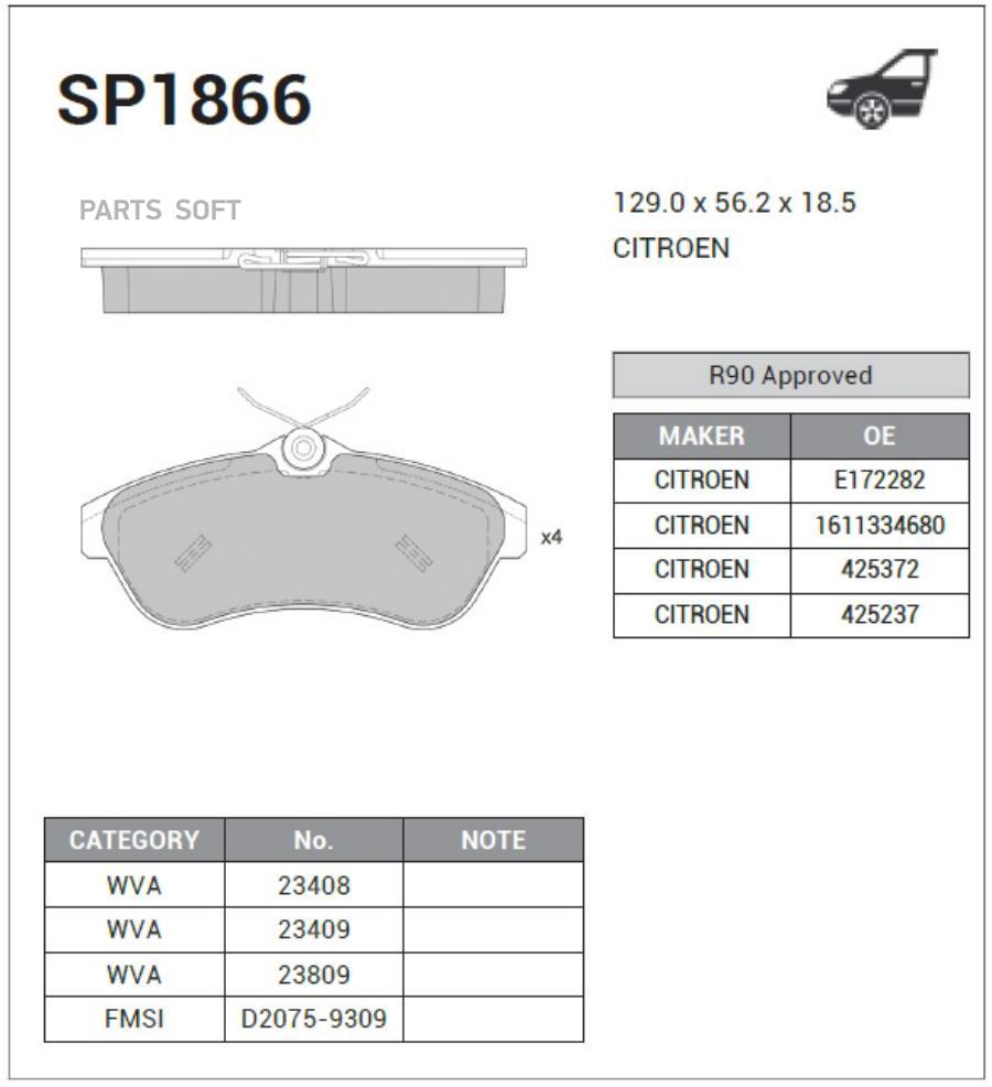 

Колодки передние CITROEN C2/C3 I/II SANGSIN BRAKE SP1866, SP1866