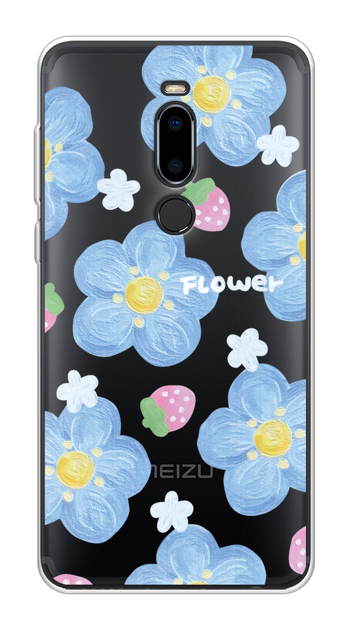 

Чехол на Meizu M8 "Цветы и клубники", Прозрачный;голубой;белый, 73150-1