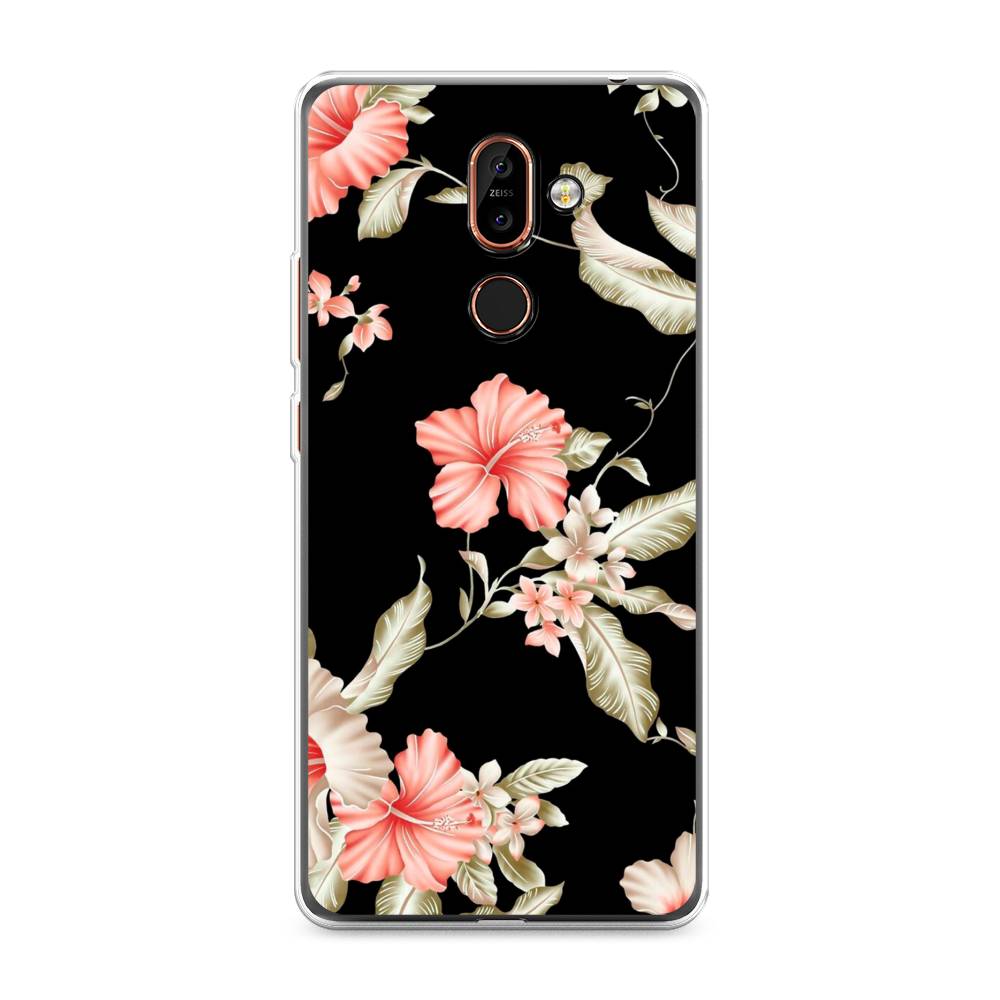 

Чехол Awog на Nokia 7 plus / Нокиа 7 plus "Цветы на черном", Черный;розовый, 121050-8