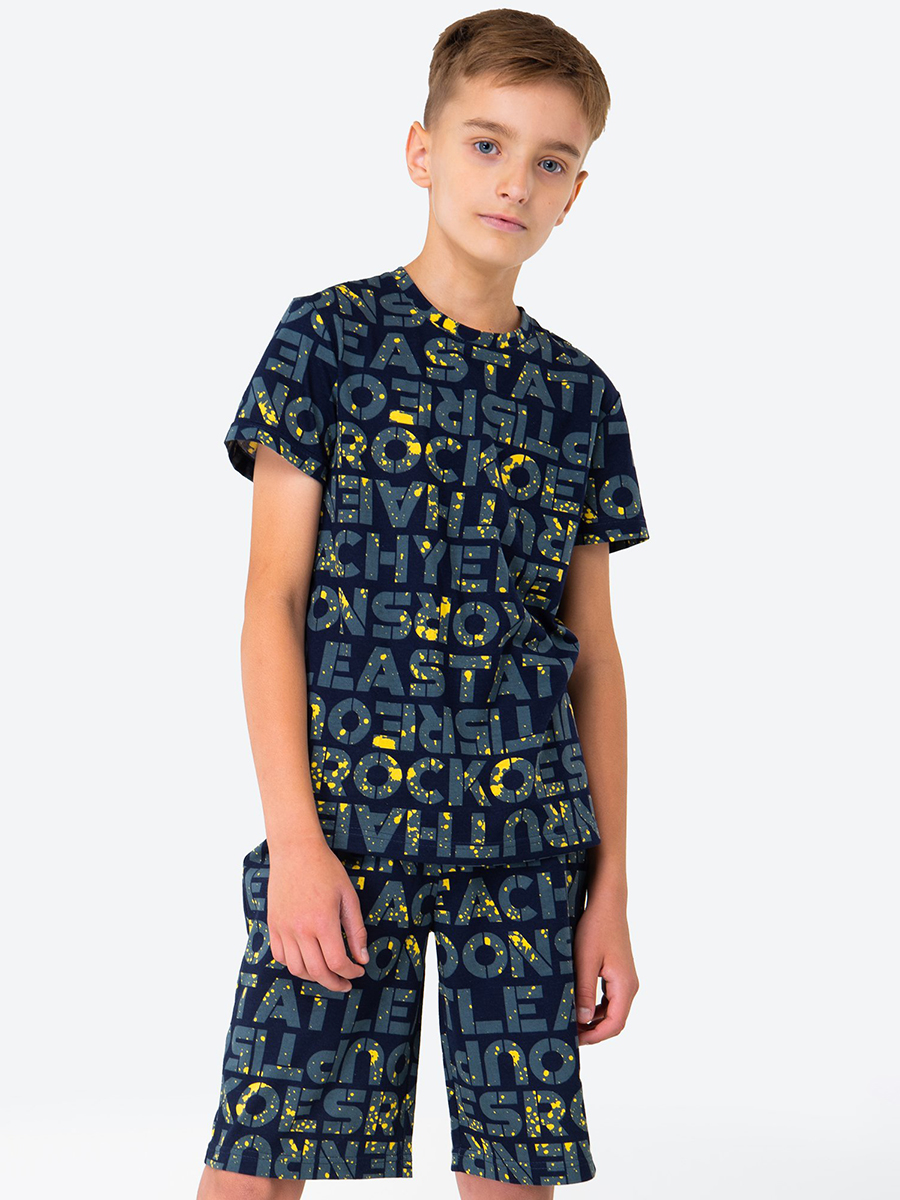 Хлопковая пижама для мальчика HappyFox HF4872SP, буквы.темно-синий, размер 152