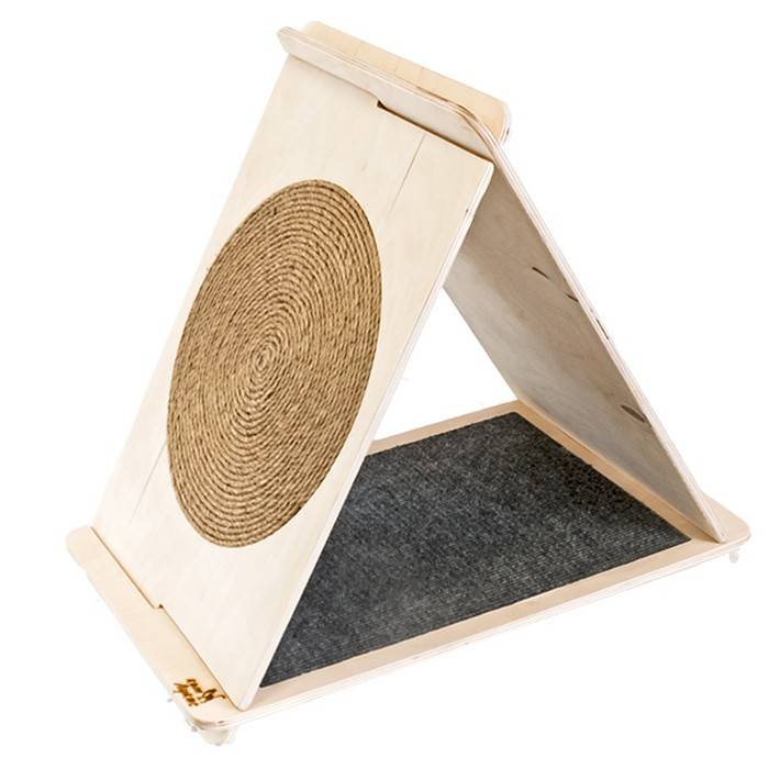 Когтеточка Кот Лукас Вигвам  натуральное дерево и ковролин бежевая